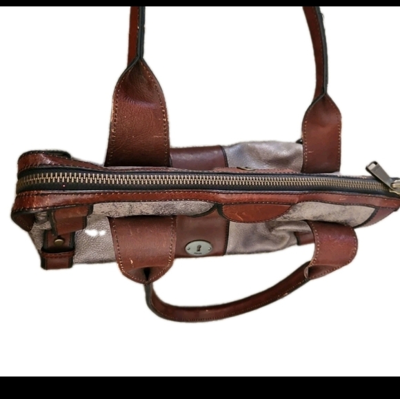 Fossil Long Live Vintage Gray And Brown Crackled Leather Reissue Bag - Picture 5 of 15